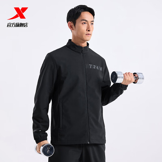 Xtep Store Same Style Warm Jacket Windbreaker Men's Training Outdoor Sports Cardigan Jacket Men 976329160150 True Black 2XL