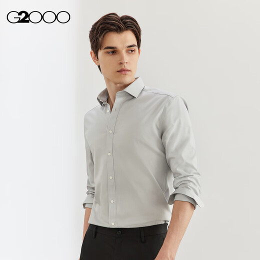 G2000商场同款棉质混纺亲肤斜纹长袖衬衫 灰色 XL/09