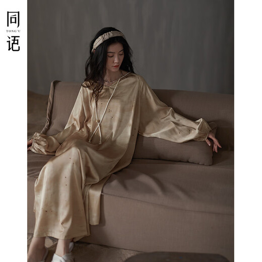同语睡裙女春秋季冰丝长袖宽松家居服高级时尚可外穿女士新款睡衣 女士-S3524 L
