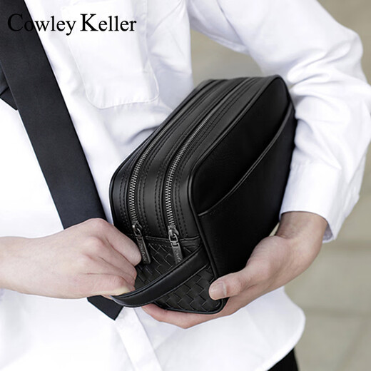 Cowley Keller Wallet Herrengeschäftskupplung Tasche große Kapazität gewebte Handtasche Casual Fashion Doppel Reißverschluss Handtasche Herren Handy -Tasche Schwarz 27*10*15 cm