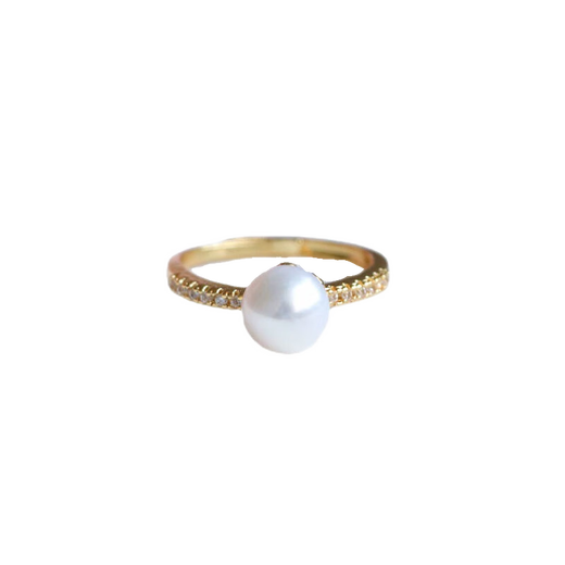 Qichangtang freshwater pearl ring, single full diamond ring, loose ring jewelry, birthday gift for girlfriend, mom, wife, simple freshwater pearl ring
