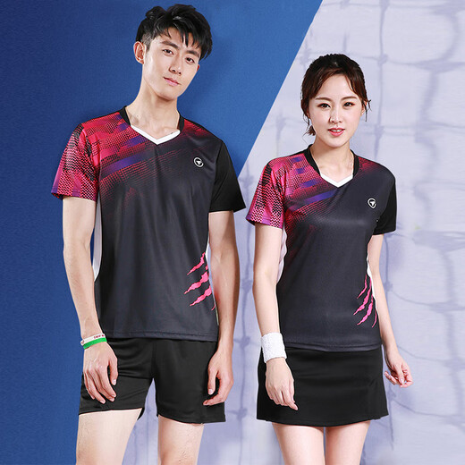 Le nouveau costume de badminton de Saitsyno Sports pour femmes à séchage rapide à séchage à manches courte à manches courtes de compétition masculine Contrôle de compétition de table de tennis personnalisation 3880 Women's Red Top + K3 Black Pants 3xl