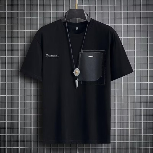 Mu Zangba short-sleeved T-shirt for men's summer thin ins printed half-sleeved round neck T-shirt for men's slim body half-sleeved top 826 black XL (120-140)Jin[Jin equals 0.5 kg]