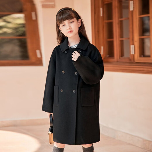Disney girls' haute couture double-sided cashmere coat 2024 new winter loose version double-sided full cashmere medium-sized children's jacket off white 160