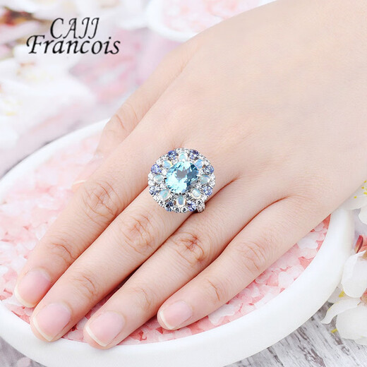 CAJJ Francois 4.60 carat topaz ring for women, natural colored gemstone, 925 silver inlaid jewelry, No. 13