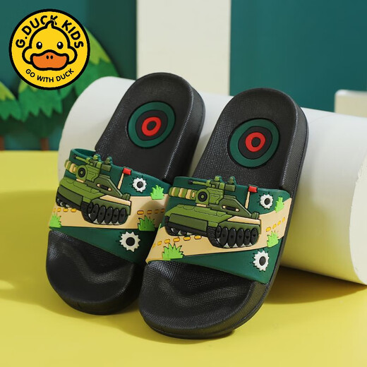 G.duck Tank Children's Slippers Summer Boys Soft Bottom Anti-Slip Bath Cartoon Household Children's Slippers Green 30 31 (30 Codes)