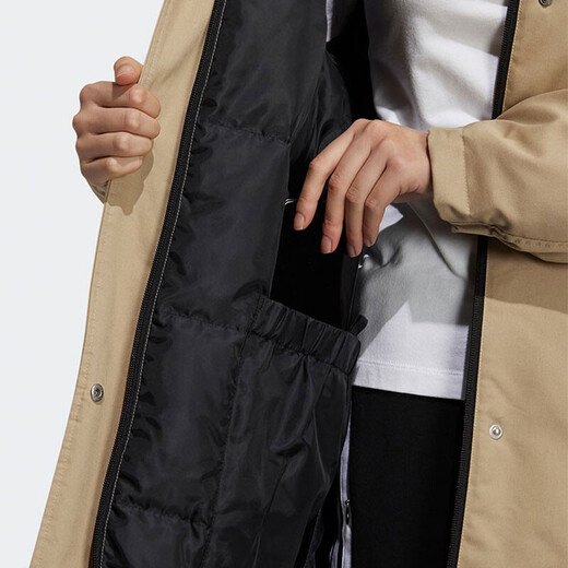 阿迪达斯 （adidas）官方舰店三叶草羽绒服外套女装冬季新款户外保暖防风运动休闲夹克 HF1585卡其色黑色拼接 XL