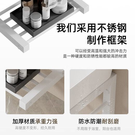 Dipeng Wandmontierter Keramikwaschbecken integriertes Becken kleine Wohnung Einfaches Waatsbeckenschrank Kombination Balkon Bad Waschbecken D4837 Becken + Einschichthalterung + Wasserhahn + Quadratspiegel