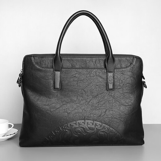 COW briefcase men's handbag large capacity business fashion men's bag C-9898 black 14 inches