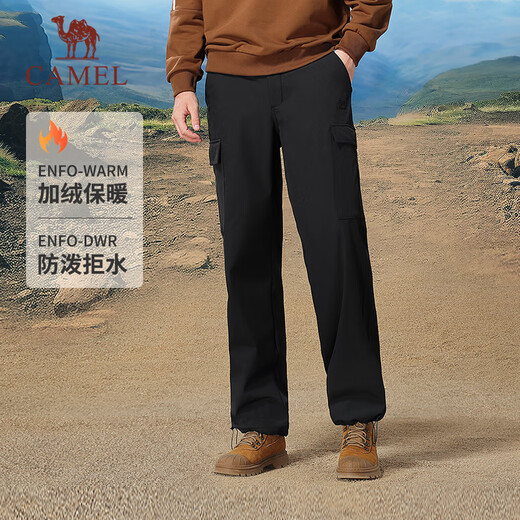 
Camel work pants for men and women autumn waterproof casual pants for outdoor hiking sports pants plus velvet woven charge trousers Y14CAY6625A, Phantom Black, Men [added velvet] M