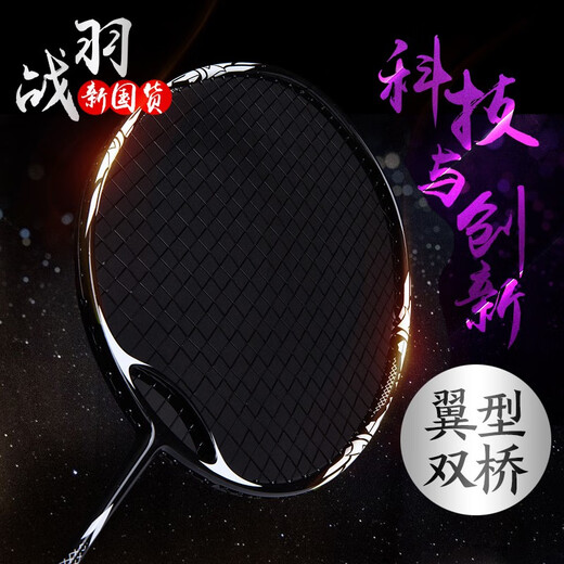战羽羽毛球拍单拍全碳素专业进阶比赛异型双桥成人单支进攻型羽毛球拍 风刃9900【蓝色】 赠球拍大礼包
