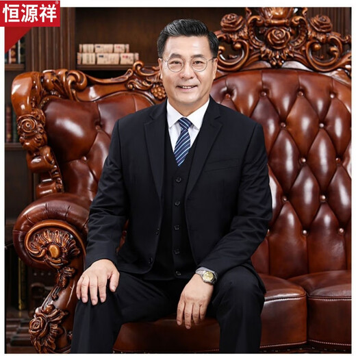 Hengyuanxiang three-piece loose middle-aged and elderly suit suit for father, middle-aged father and elder, wedding casual style, navy blue (clothes + pants) XL 175 size suitable for 125-135 Jin Jin equals 0.5 kg