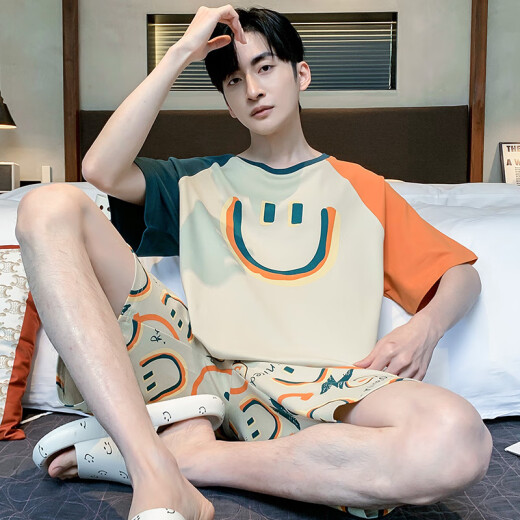 Un pijama de hombres yuxiao en verano en el estilo de algodón puro de manga corta de algodón delgado más grasa más 300 Jin [Jin equivale a 0.5 kg] en verano, las personas gordas pueden usar ropa casera para hombres afuera de 1343 3xl para hombres (185 cm de peso recomendado 180-210)