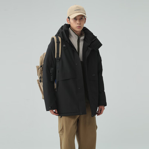 
Snow Fly [Off-season Clearance] Fashionable and versatile outdoor short windproof and warm stand collar hooded Parker extreme cold down jacket Black 8056 L 175/92A