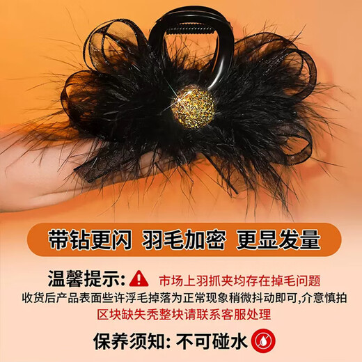 Pretty three-year-old high-end feather clip women 2025 new autumn and winter back hair hair clip shark clip clip headdress golden rhinestone [feather clip]