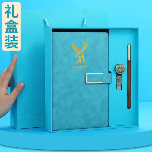 法拉蒙 A5笔记本本子商务礼盒装加厚工作会议办公记事本U盘礼品套装企业定制A5海藻绿-U型扣（笔+U盘礼盒装）