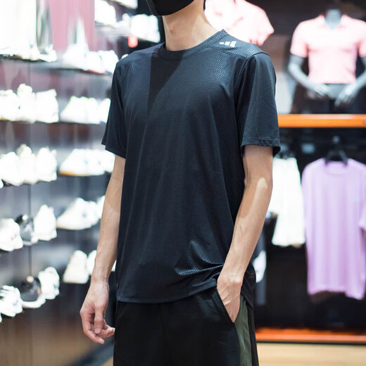 Adidas short-sleeved men's tops, summer training fitness sportswear, ins trendy, round neck, comfortable and breathable casual T-shirt IL1381/black 2XL/suggested 195-215Jin[Jin equals 0.5 kg]