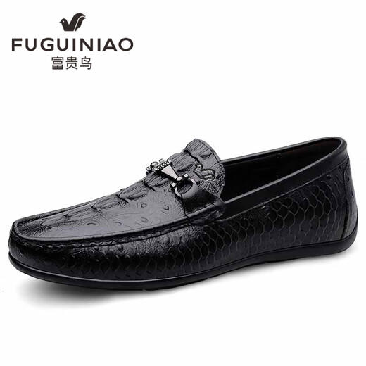 Fugui Bird Men's Shoes Summer Toe Cowhide Casual Casual Crocodile Patter