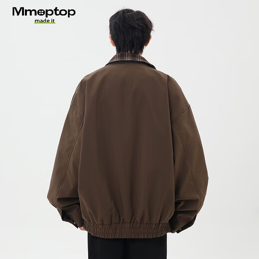 MMOPTOP American fake two-piece plaid spliced lapel jacket autumn and winter men's windproof jacket MJK22 coffee L