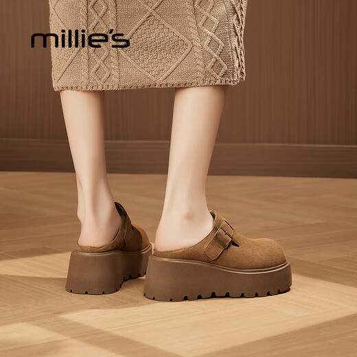 妙丽雪地靴女厚底增高加绒包头时尚潮流勃肯鞋2025冬季新款 驼色 37 (235mm) 标准码