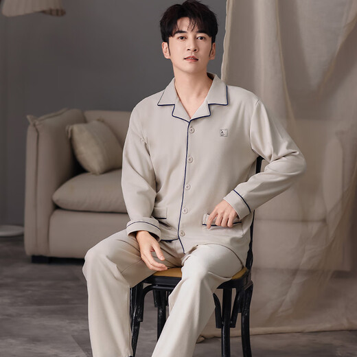 
Yalu pajamas men's autumn and winter thickened Developer long-sleeved cardigan for teenagers can wear warm home clothes suits outside 01Q9194 men L