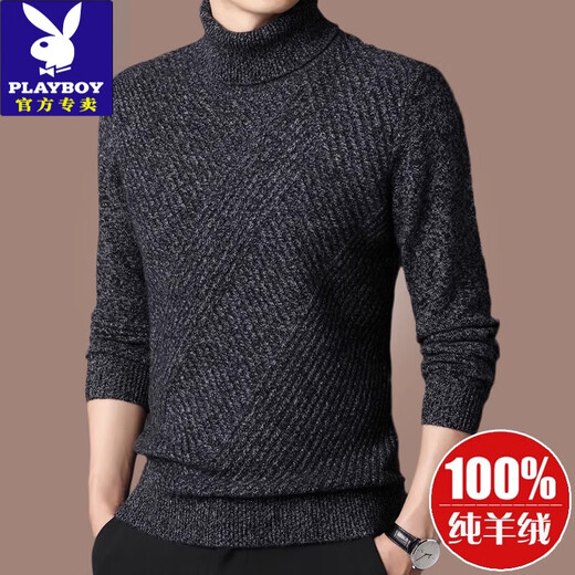 Playboy (Playboy) Brand haut de gamme 100% Cashmere Sweater for Men Automne and Winter Style d'âge moyen de base à col roulé à col roulé à col roulé à col roulé à col cachemire chaud pour hommes noirs gris [12182 styles] l 170 [recommandé 120-140jin [Jin est égal à 0,5 kg]]]