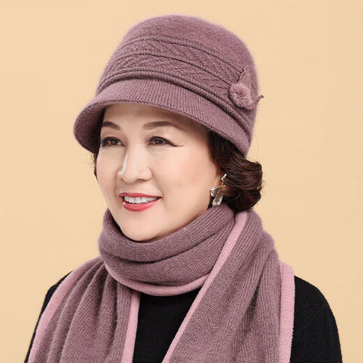 Gu Wenlun's hat with wig for middle-aged and elderly women in autumn and winter 2025 season mother's style short curly hair full head hat plus velvet versatile style (khaki hat) dark brown curly hair (hair net)