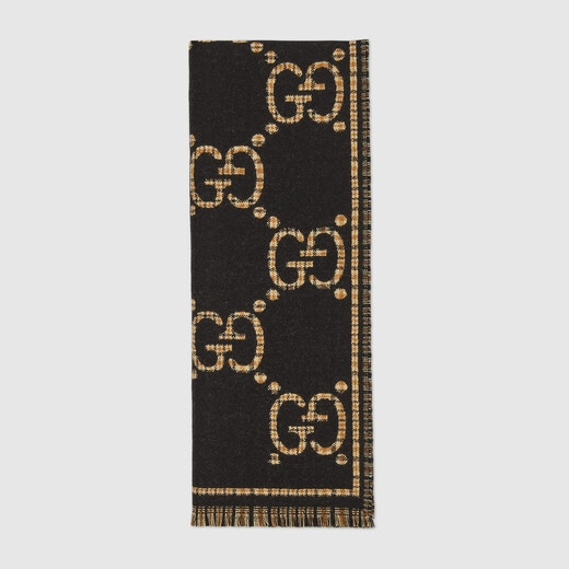 GUCCI Gucci Check GG Wool Scarf Gift Black and Beige One Size