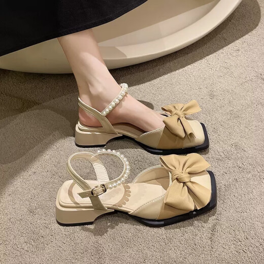 AIZUNSHI niche temperament bag head thick heel sandals women's one-line buckle ins trendy 2025 summer new fairy style skirt 2677 meters white 40 (250mm)