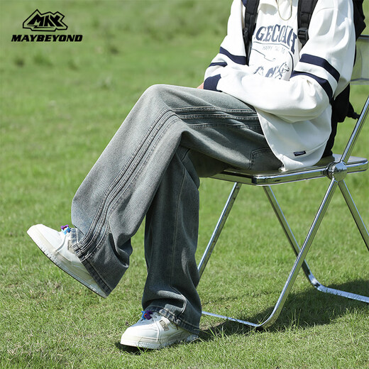 MAYBEYOND jeans men's autumn and winter American high street fashion brand wide-legged loose straight pants men's MA59 blue L