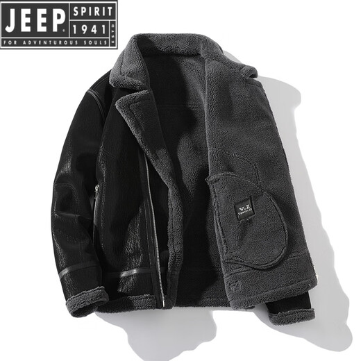 
Jeep (JEEP) fur integrated men's winter large size plus velvet thickened leather jacket short motorcycle suit leather jacket men's lamb fur coat black XL