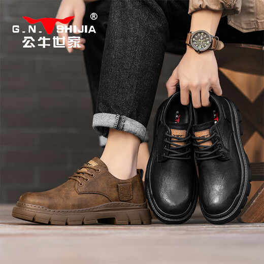 Bull family men's shoes autumn and winter business casual large leather shoes retro British style men's work shoes