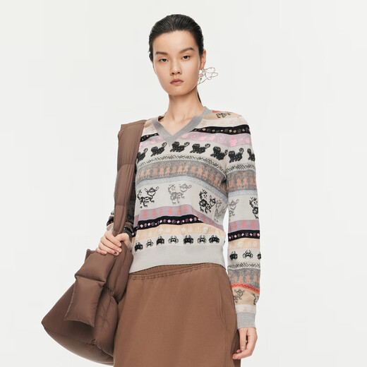 Jiangnan Buyi (Jnby) [mismo estilo en el centro comercial] 24 otoño nuevo producto tejido en V sweater jacquard 5o9314350 683/misceláneos rosa claro s claro s