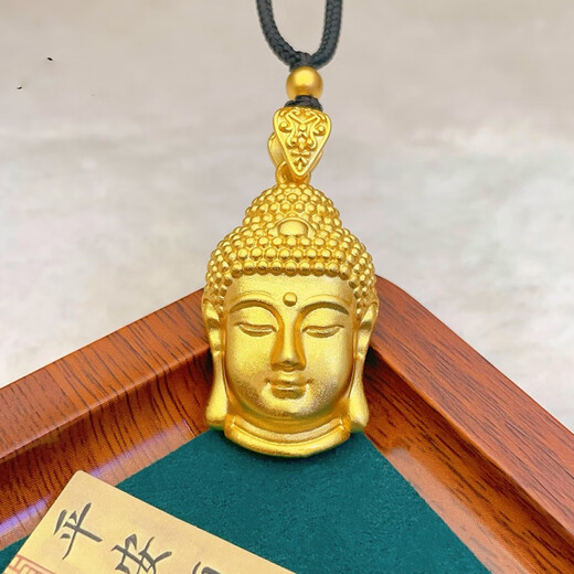 3D hard gold Buddha head pendant sand gold Buddha foot gold Buddha necklace Tathagata gold pendant Buddha statue small single Buddha head with gift box