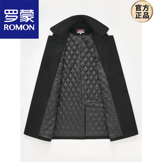 罗蒙（ROMON）秋冬季单面羊毛大衣男中长款保暖青年加厚风衣羊毛呢子男士外套潮 双排扣人字灰色锦纶内里 L (100-125斤)