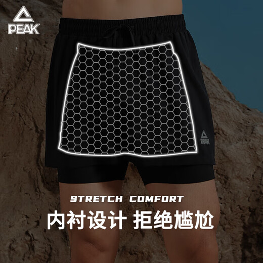 匹克泳裤男泳衣男防尴尬速干平角沙滩裤双层温泉海边度假黑2XL
