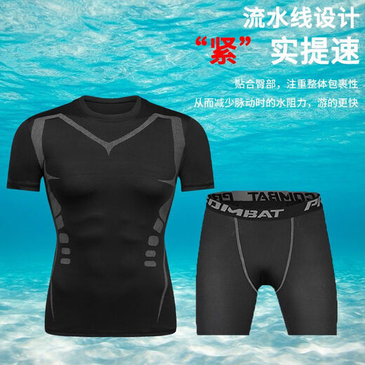 Shanye Badebode-Anzug Schwimmstämme Herren für Erwachsene und Fettpluspuxus-Größe Badeanzug langärmelige Fetthose Fünf-Punkte-Hosen großer Größe (Schwimmkappe) 001 Grau + 829 Einschicht schwarze Shorts 5xl (Referenz: 220-240jin [Jin gleich 0,5 kg]))