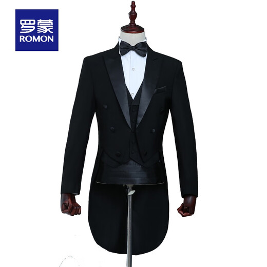 ROMON Men's Tuxedo Stage Choral Conductor Performance Clothes Groomsmen's Dress Banquet Art Exam Host Suit Suit Black Jacket + Bow Tie L Height 175 Weight 145 Jin Jin equals about 0.5 kg