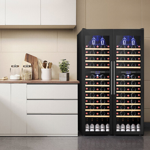Bacchus wine cabinet double door 150 bottles thermostatic cabinet commercial household tea champagne whiskey ice bar cabinet embedded wine storage living room refrigerator villa four temperature-hanging cup type 416L