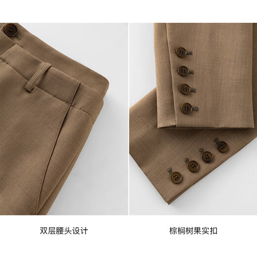 范思蓝恩设计感短款小西装外套女春装职业面试西服套装24FS11162 桦木棕-半裙 M