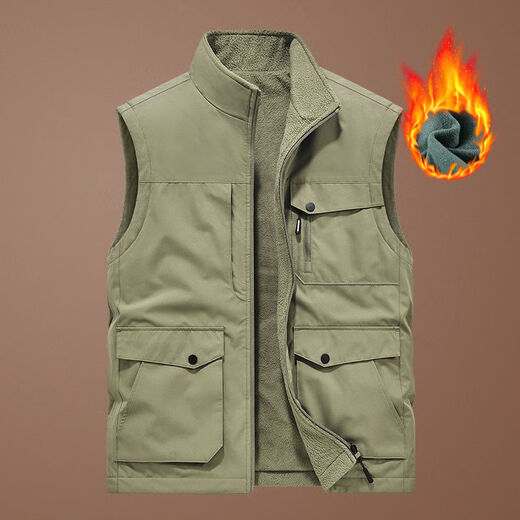 洺威保登马夹男士背心秋冬季加绒立领户外休闲工装多口袋坎肩钓鱼马甲外套 卡其色 常规 春秋 2XL