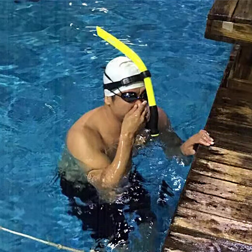 Lingyunhe swimming snorkel, snorkeling snorkel, freestyle accessories, swimming training practice breathing equipment, snorkeling snorkel, transparent sapphire blue, about 48cm, comfortable fit and no leakage