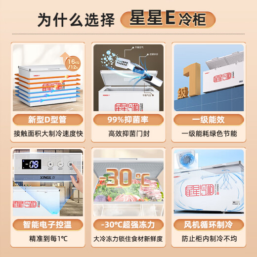 星星（XINGX） 716升 单温大冰柜 卧式双门顶开门 单箱变温冷柜 冷藏冷冻转换柜 BD/BC-716E国家补贴