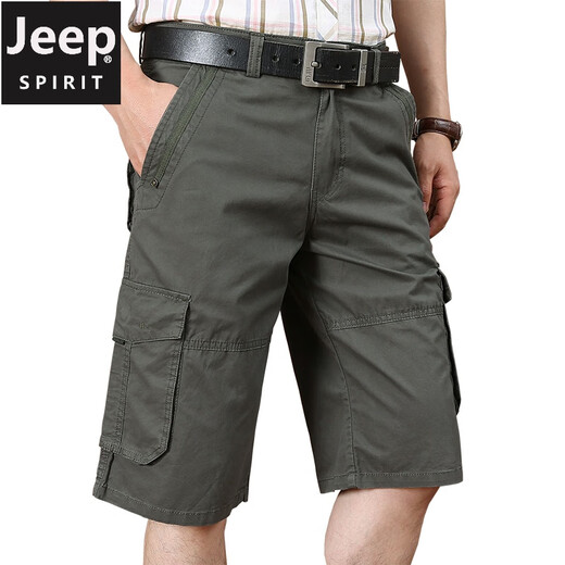 Jeep (JEEP) work shorts men's summer thin pure cotton five-point pants men's large size loose mid-size pants multi-pocket casual shorts 9889 black and blue 40 three feet zero eight