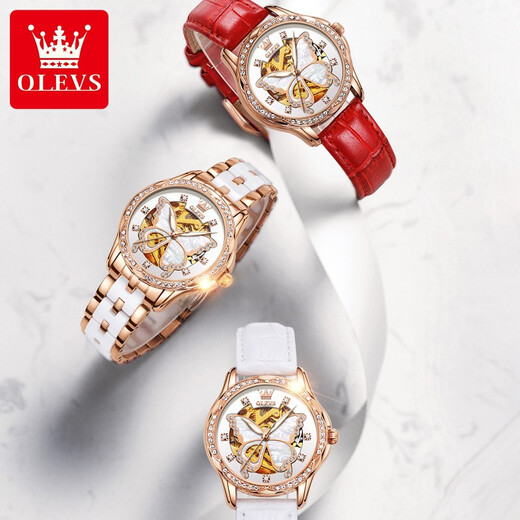 Swiss Swisss Swisss Swiss Watch Wome Women Simple Temprament Women Watch Полностью автоматические механические часы Luminous Faitrypronation Ceramic Watch Olevs-6622-CERMIC ROSE WHET Women