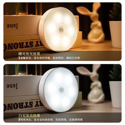 Dajiuwei Human Body Sensor Lamp Smart Night Light LED Light Control Charging Home Wardrobe Aisle Corridor Wiring-free Bedside Lamp White Light Charging Induction Model