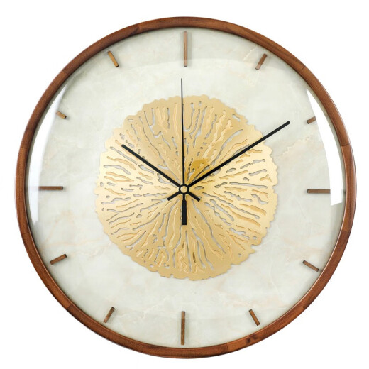 Maza Crown (MazaHongnan) living room light luxury wall clock Nordic simple home clock fashion silent clock new Chinese style solid wood copper wall clock 8006B metal needle with glass cover 14 inches (diameter 35.5 cm)