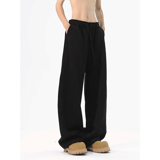 Digada American trendy high street scimitar pants for men in spring and autumn, loose vertical straight wide leg pants, sports and casual trousers SBXS-A160 black L (size is too large, it is recommended to take a smaller size)