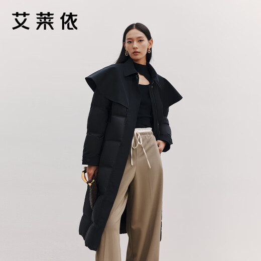 Ai Lai Down Jacket Feminine Long Windbreaker Cape Cape Commuting Waist Coat Winter Jacket Carbon Black L