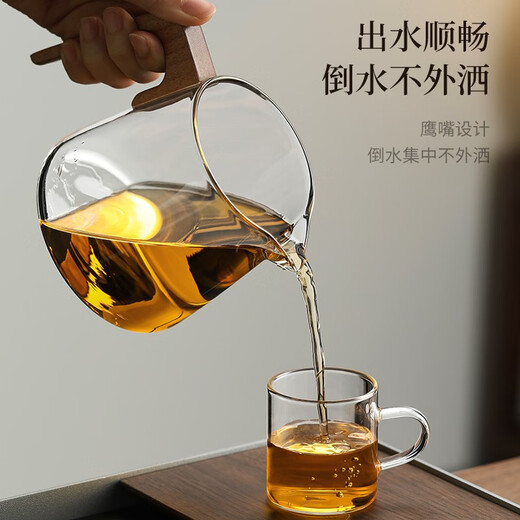 Not clumsy fair cup glass tea sea tea divider thickened heat-resistant kung fu glass tea cup large tea ceremony tea set accessories 5- combination model L wooden fair cup + filter set